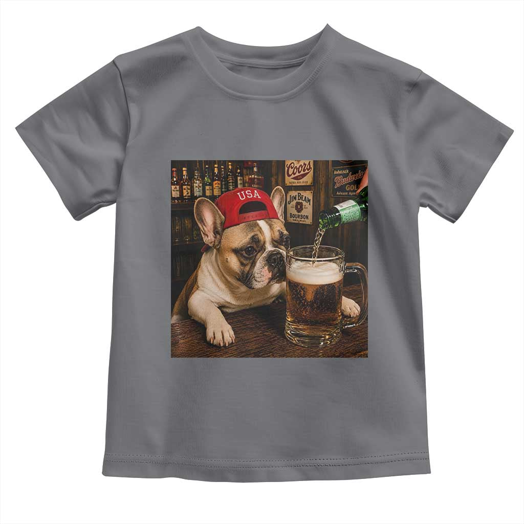 French Bulldog Drinking Beer Toddler T Shirt Silly Dog Meme Graphic Sarcastic Gift