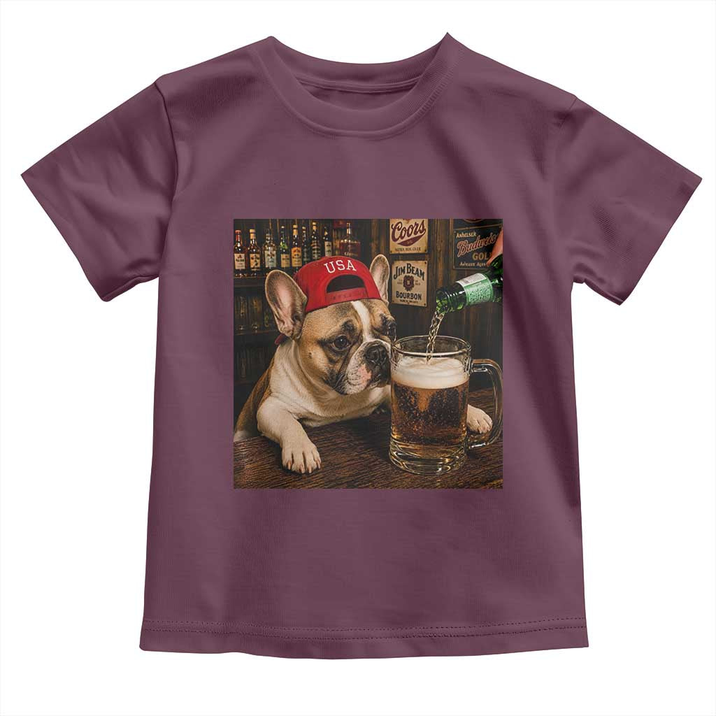 French Bulldog Drinking Beer Toddler T Shirt Silly Dog Meme Graphic Sarcastic Gift