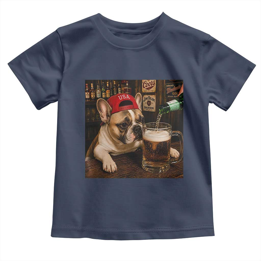 French Bulldog Drinking Beer Toddler T Shirt Silly Dog Meme Graphic Sarcastic Gift