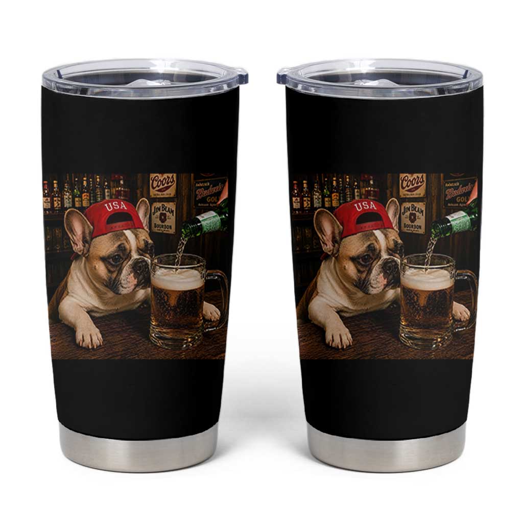 French Bulldog Drinking Beer Tumbler Cup Silly Dog Meme Graphic Sarcastic Gift