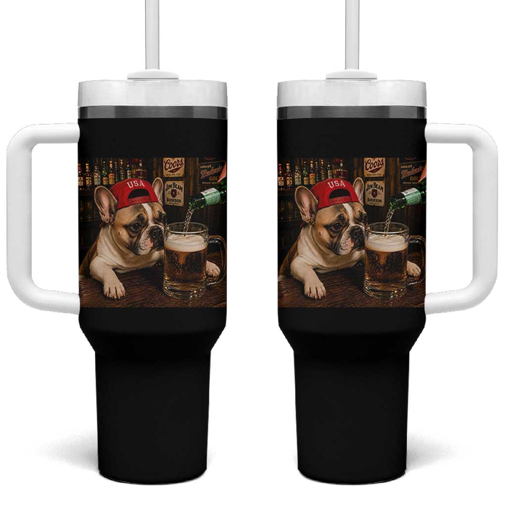 French Bulldog Drinking Beer Tumbler With Handle Silly Dog Meme Graphic Sarcastic Gift