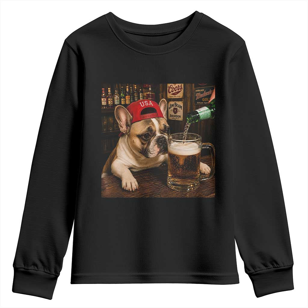 French Bulldog Drinking Beer Youth Sweatshirt Silly Dog Meme Graphic Sarcastic Gift