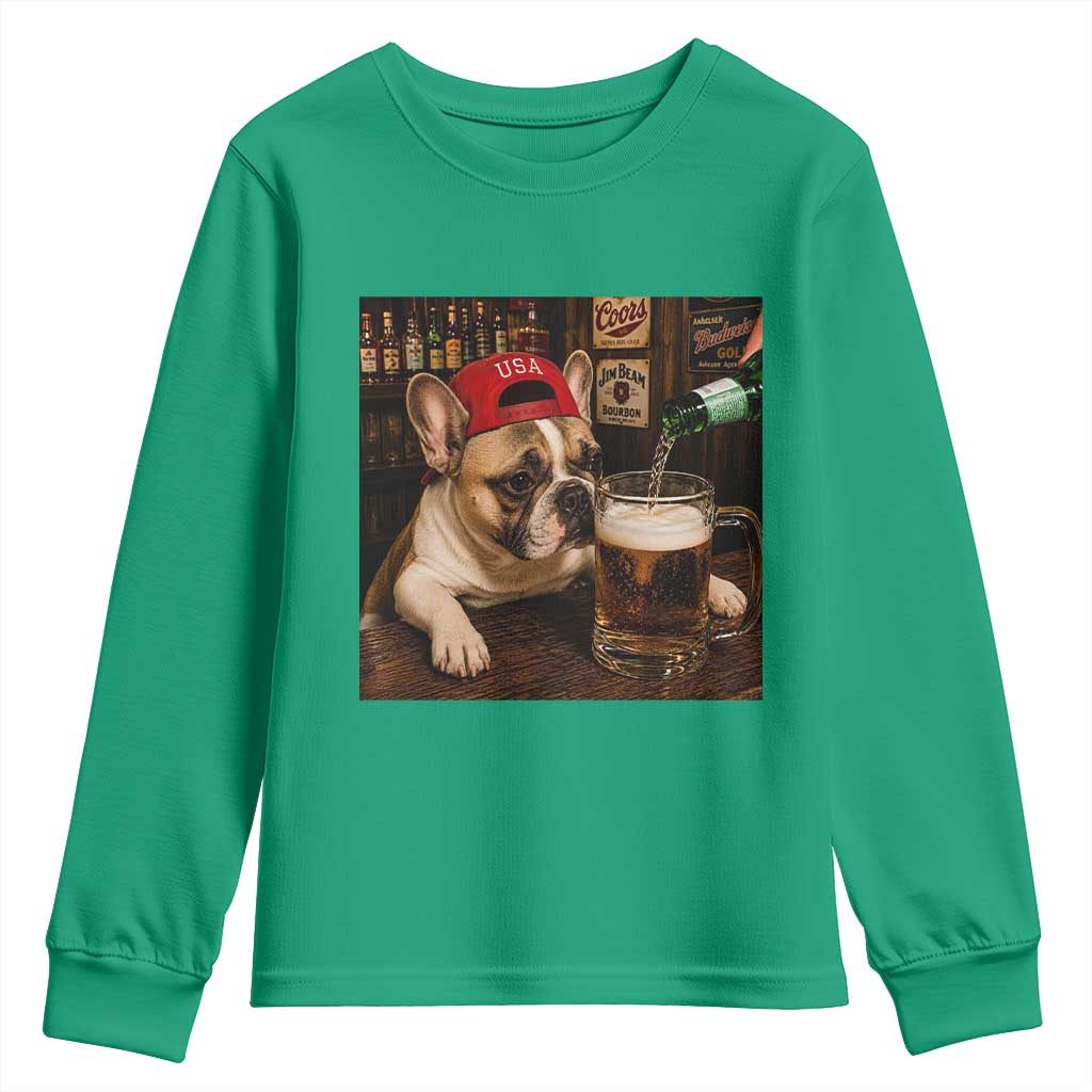 French Bulldog Drinking Beer Youth Sweatshirt Silly Dog Meme Graphic Sarcastic Gift