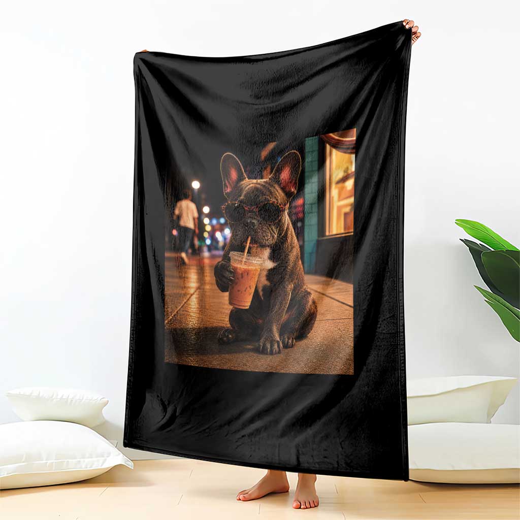French Bulldog Iced Coffee Throw Blanket Grunge Frenchie Graphic Funny Dog Lover