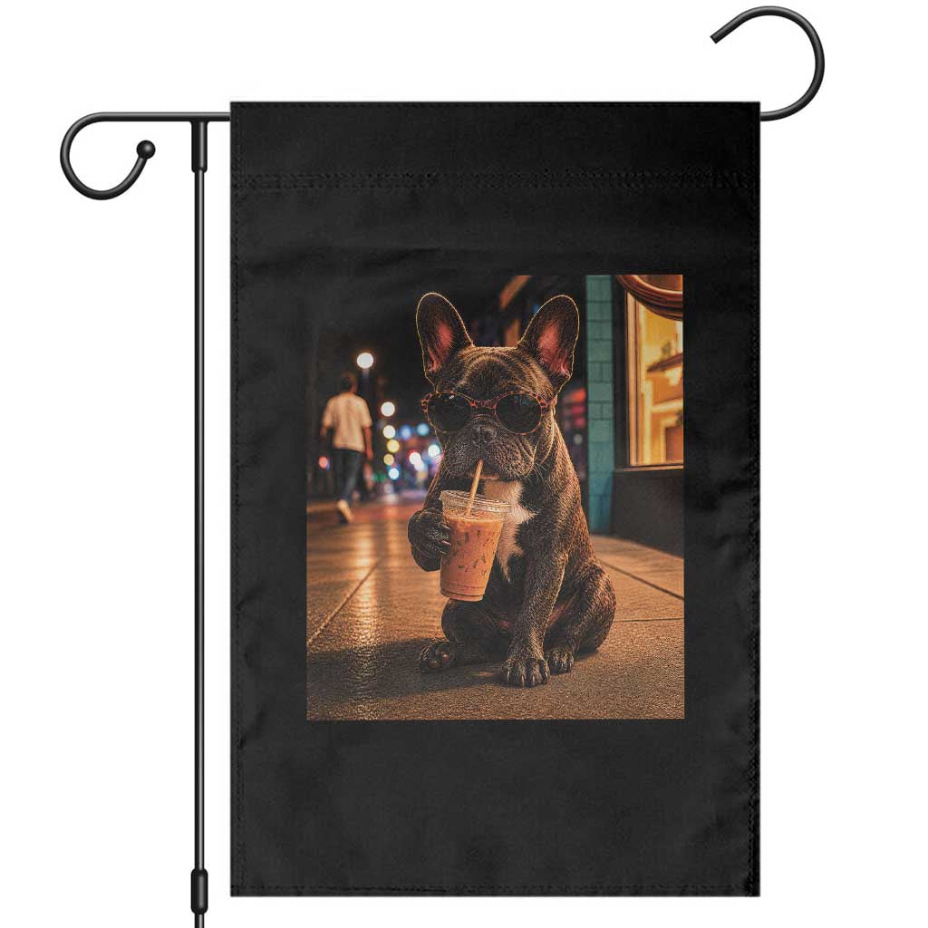 French Bulldog Iced Coffee Garden Flag Grunge Frenchie Graphic Funny Dog Lover