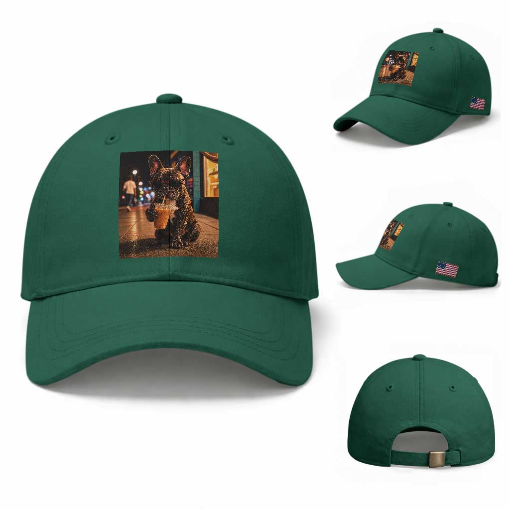 French Bulldog Iced Coffee Baseball Cap Grunge Frenchie Graphic Funny Dog Lover