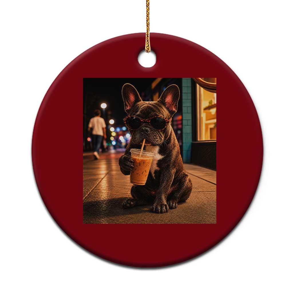 French Bulldog Iced Coffee Ceramic Ornament Grunge Frenchie Graphic Funny Dog Lover