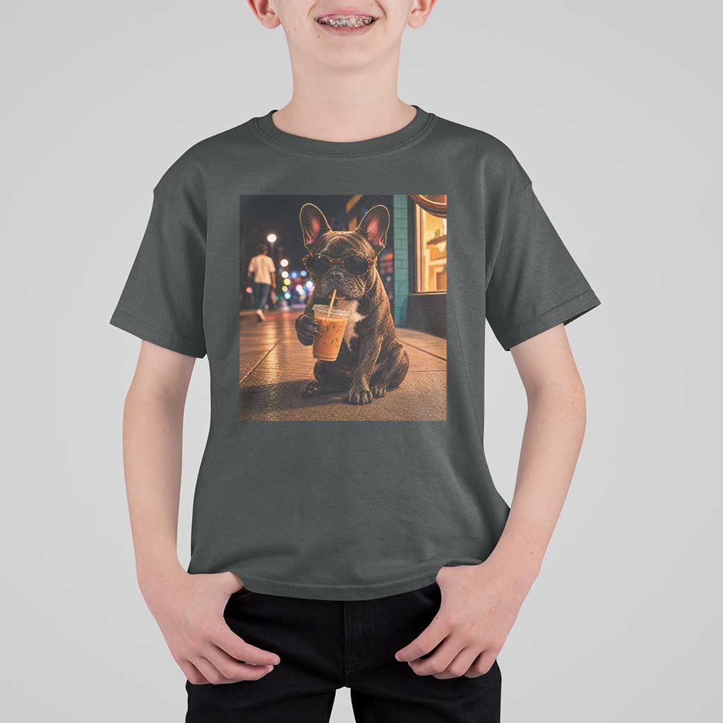 French Bulldog Iced Coffee T Shirt For Kid Grunge Frenchie Graphic Funny Dog Lover