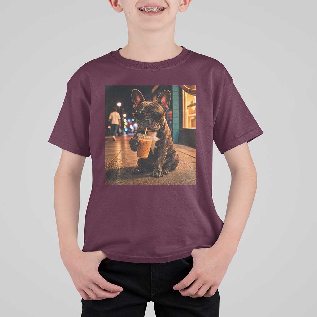 French Bulldog Iced Coffee T Shirt For Kid Grunge Frenchie Graphic Funny Dog Lover