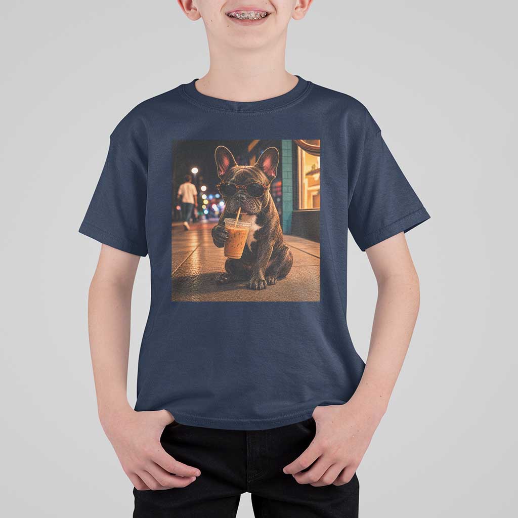 French Bulldog Iced Coffee T Shirt For Kid Grunge Frenchie Graphic Funny Dog Lover