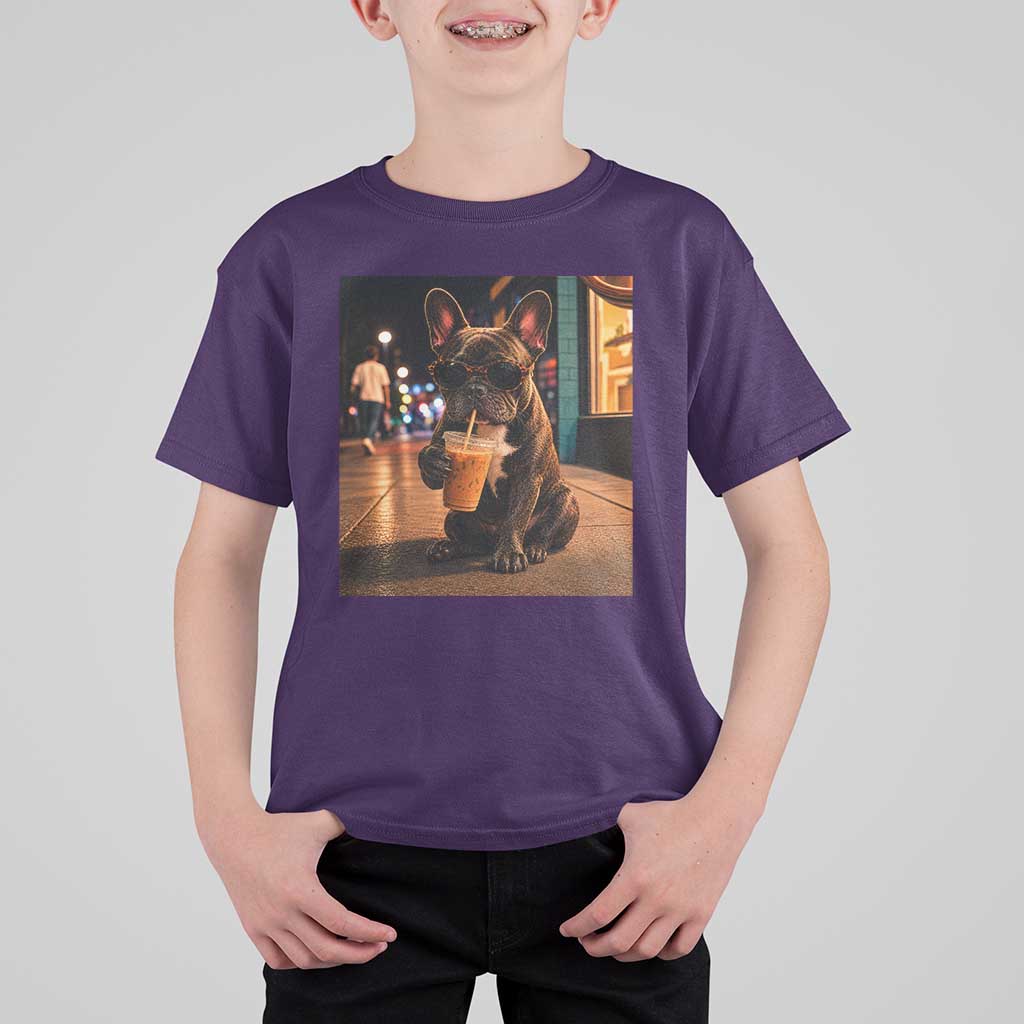 French Bulldog Iced Coffee T Shirt For Kid Grunge Frenchie Graphic Funny Dog Lover