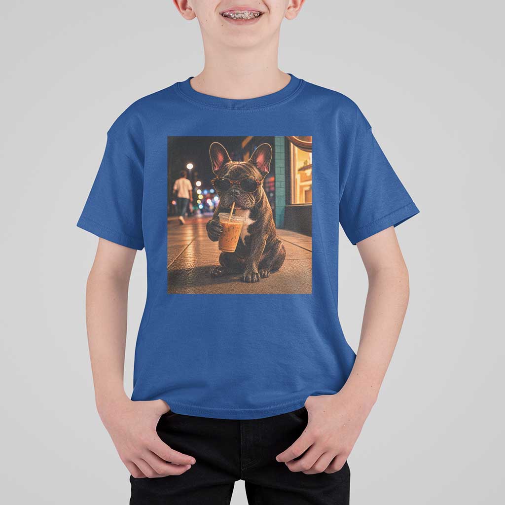 French Bulldog Iced Coffee T Shirt For Kid Grunge Frenchie Graphic Funny Dog Lover