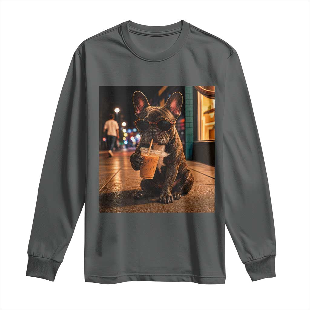 French Bulldog Iced Coffee Long Sleeve Shirt Grunge Frenchie Graphic Funny Dog Lover