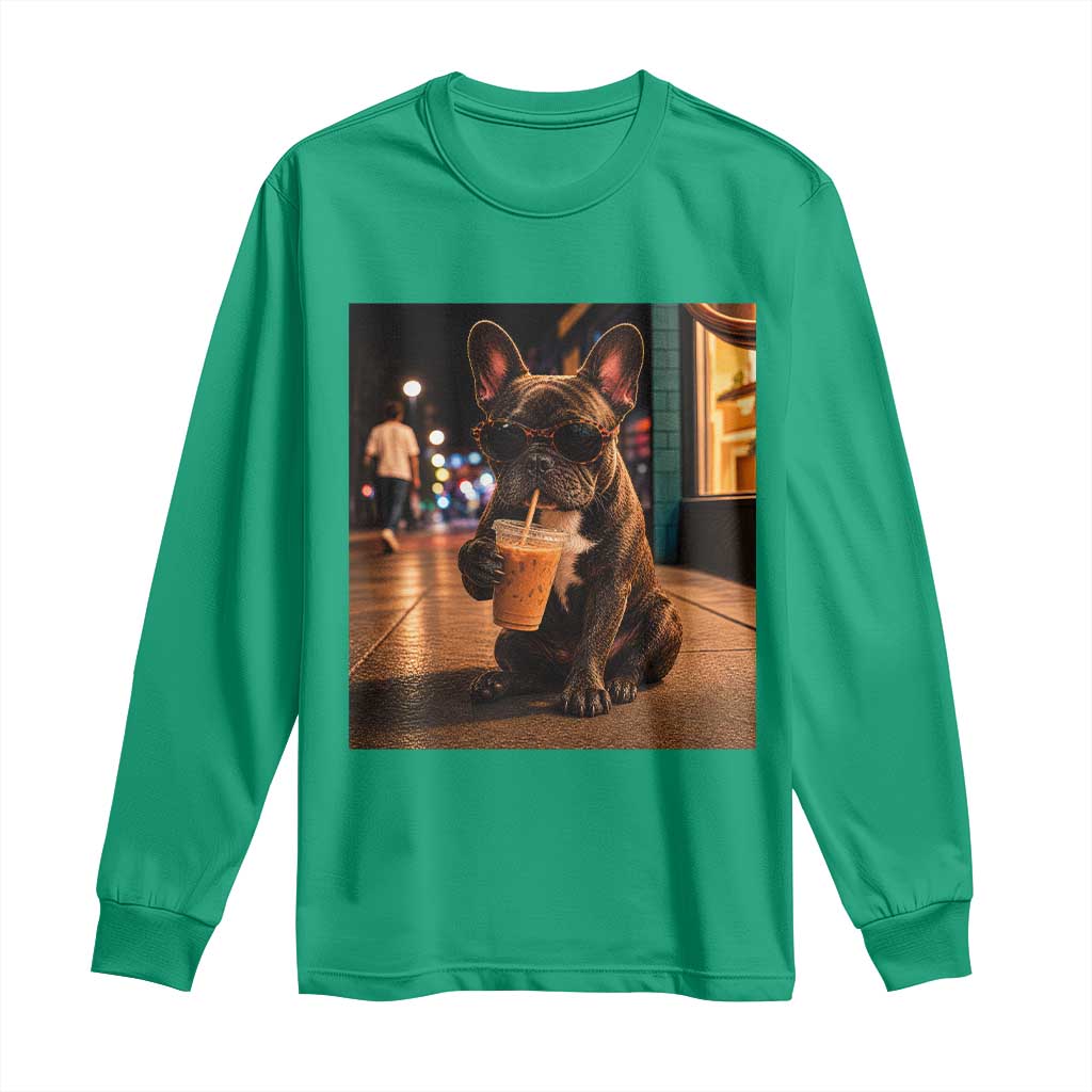 French Bulldog Iced Coffee Long Sleeve Shirt Grunge Frenchie Graphic Funny Dog Lover