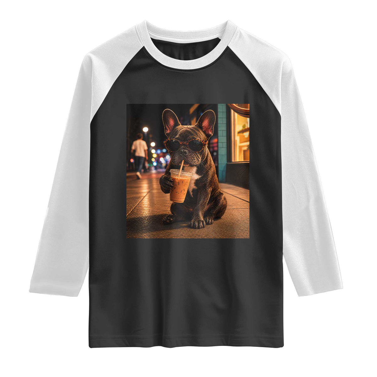 French Bulldog Iced Coffee Raglan Shirt Grunge Frenchie Graphic Funny Dog Lover