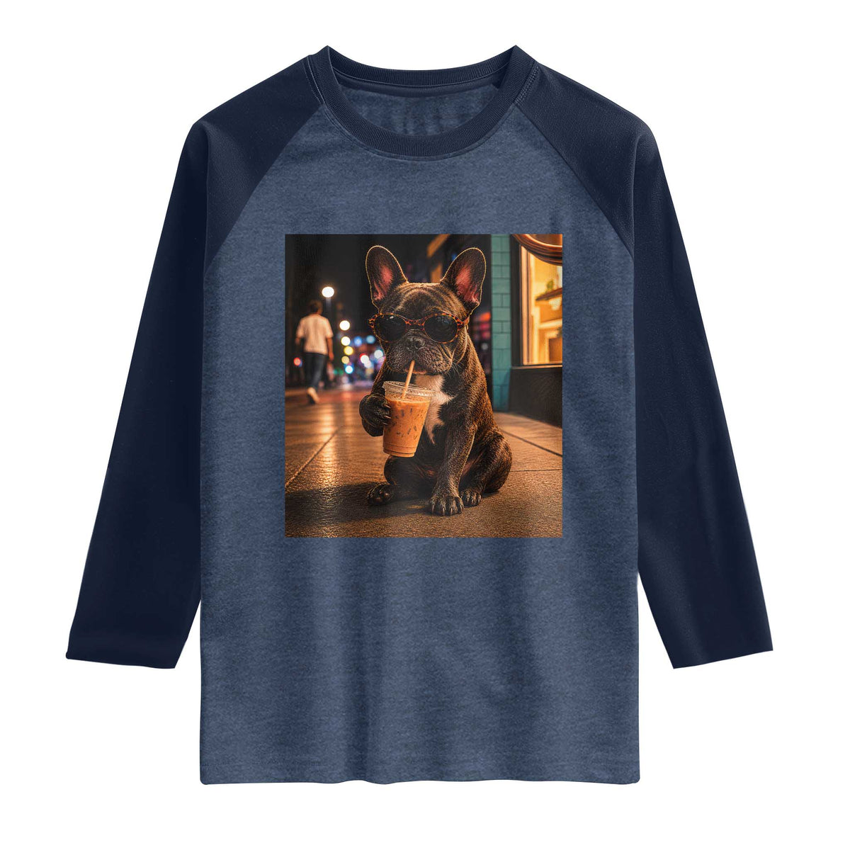 French Bulldog Iced Coffee Raglan Shirt Grunge Frenchie Graphic Funny Dog Lover