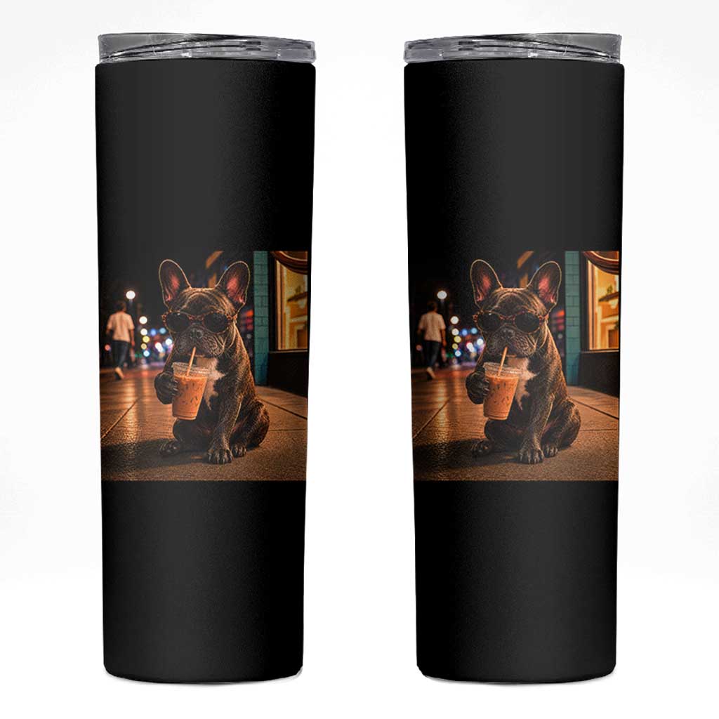French Bulldog Iced Coffee Skinny Tumbler Grunge Frenchie Graphic Funny Dog Lover