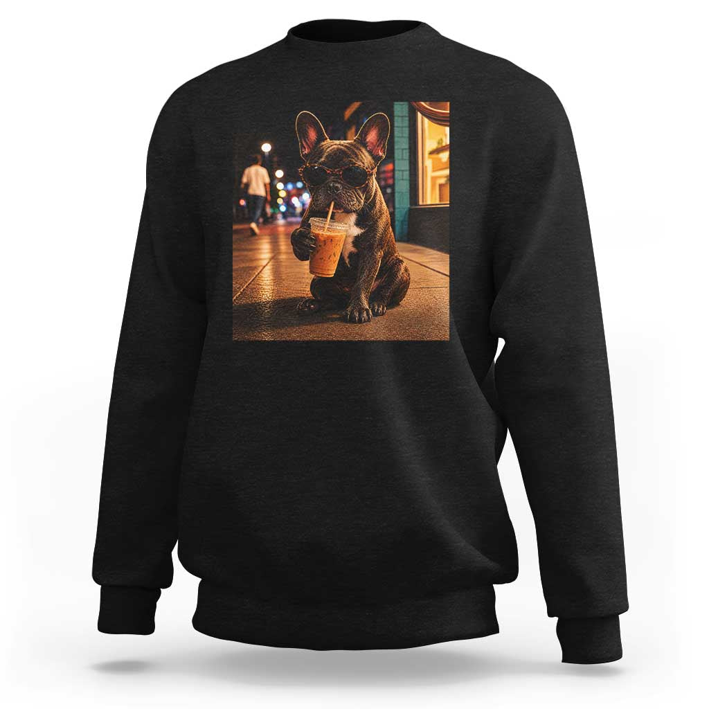 French Bulldog Iced Coffee Sweatshirt Grunge Frenchie Graphic Funny Dog Lover