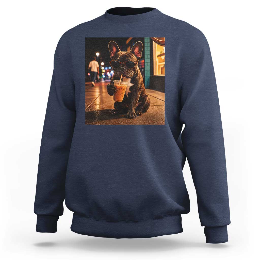 French Bulldog Iced Coffee Sweatshirt Grunge Frenchie Graphic Funny Dog Lover