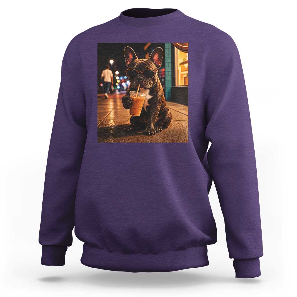 French Bulldog Iced Coffee Sweatshirt Grunge Frenchie Graphic Funny Dog Lover