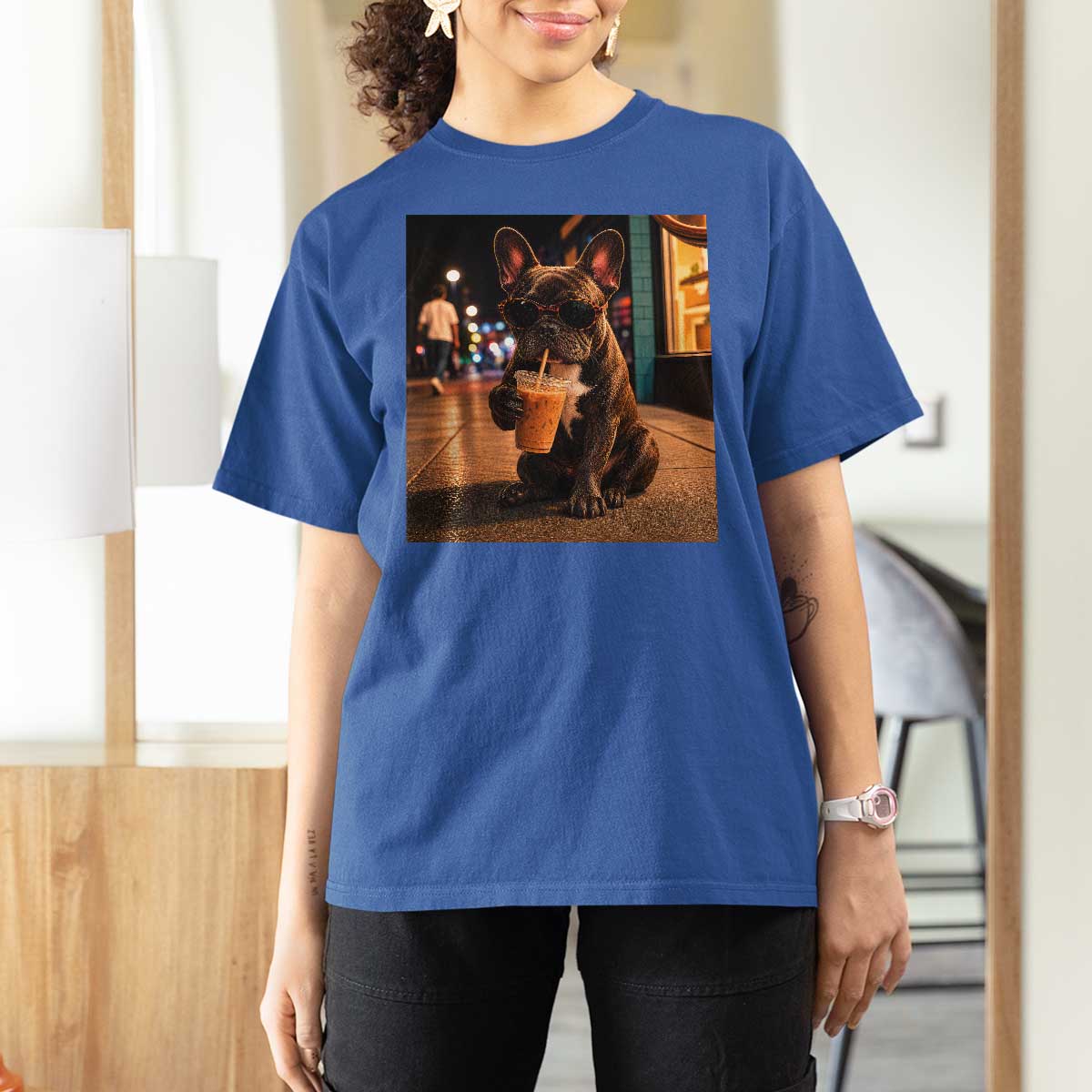 French Bulldog Iced Coffee T Shirt For Women Grunge Frenchie Graphic Funny Dog Lover