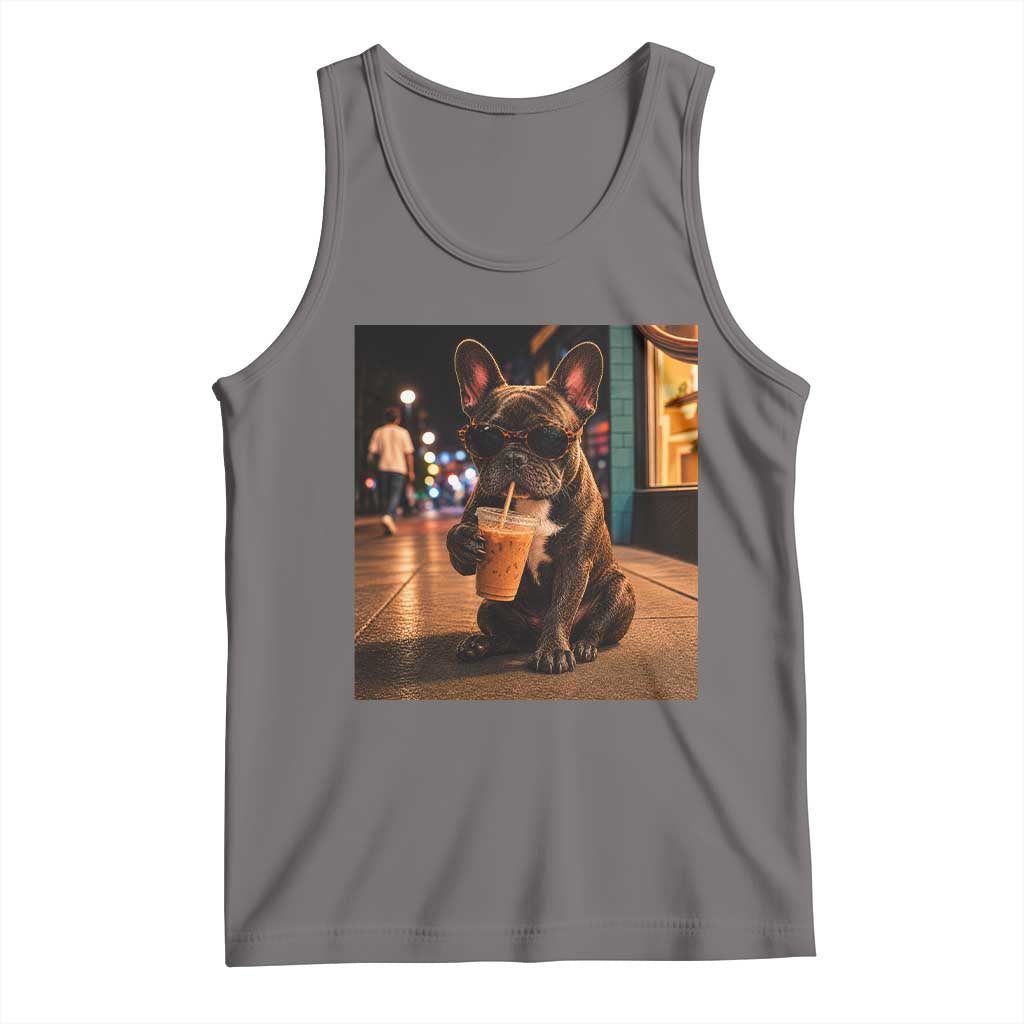 French Bulldog Iced Coffee Tank Top Grunge Frenchie Graphic Funny Dog Lover