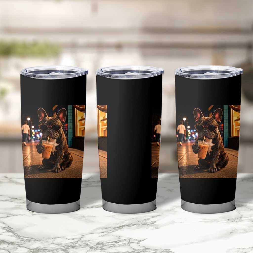 French Bulldog Iced Coffee Tumbler Cup Grunge Frenchie Graphic Funny Dog Lover