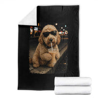 Goldendoodle Drinking Iced Coffee Throw Blanket Grunge Graphic Funny Dog Lover