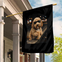 Goldendoodle Drinking Iced Coffee Garden Flag Grunge Graphic Funny Dog Lover
