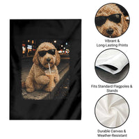 Goldendoodle Drinking Iced Coffee Garden Flag Grunge Graphic Funny Dog Lover