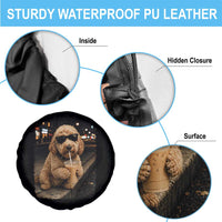 Goldendoodle Drinking Iced Coffee Spare Tire Cover Grunge Graphic Funny Dog Lover