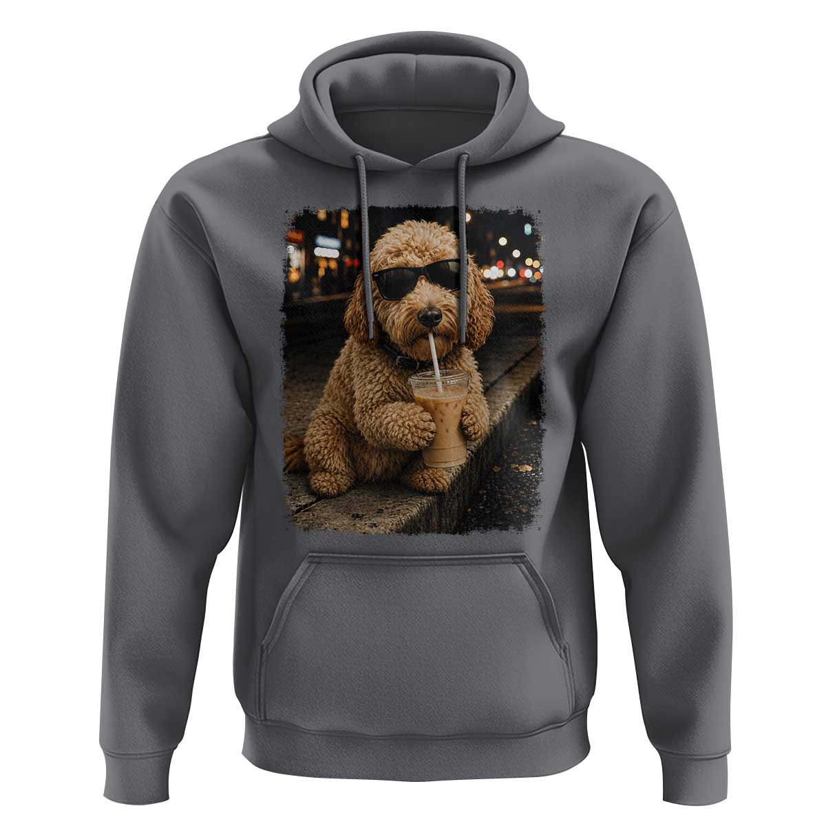 Goldendoodle Drinking Iced Coffee Hoodie Grunge Graphic Funny Dog Lover