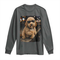 Goldendoodle Drinking Iced Coffee Long Sleeve Shirt Grunge Graphic Funny Dog Lover