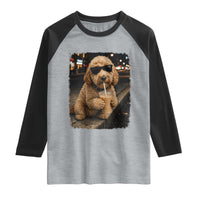 Goldendoodle Drinking Iced Coffee Raglan Shirt Grunge Graphic Funny Dog Lover