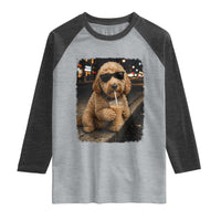 Goldendoodle Drinking Iced Coffee Raglan Shirt Grunge Graphic Funny Dog Lover