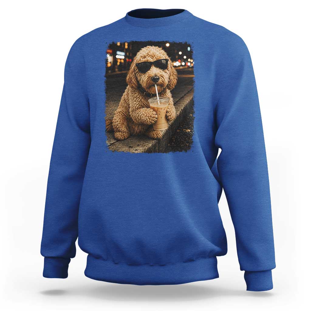 Goldendoodle Drinking Iced Coffee Sweatshirt Grunge Graphic Funny Dog Lover