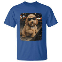 Goldendoodle Drinking Iced Coffee T Shirt Grunge Graphic Funny Dog Lover