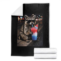 4th Of July Raccoon Drinking Slushie Throw Blanket Patriotic 250 Anniversary USA Trash Panda Funny Meme