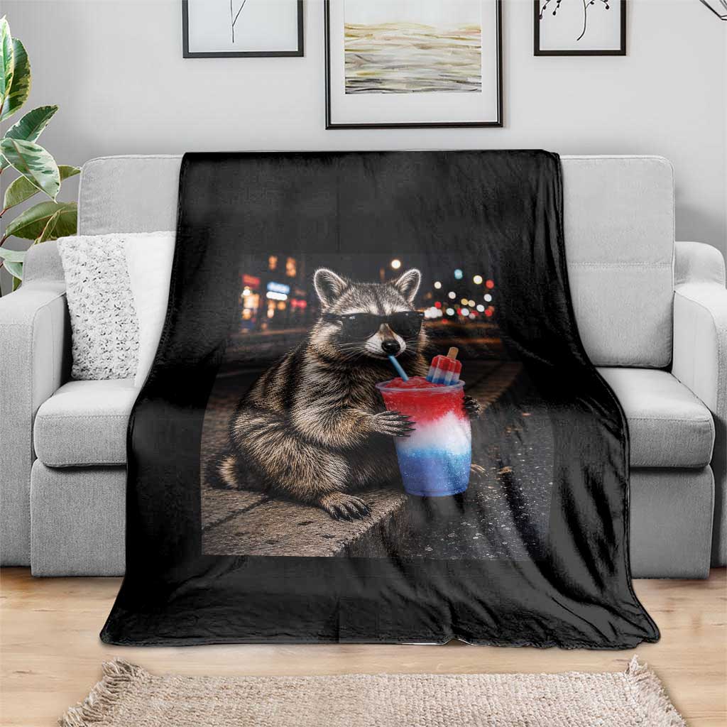 4th Of July Raccoon Drinking Slushie Throw Blanket Patriotic 250 Anniversary USA Trash Panda Funny Meme