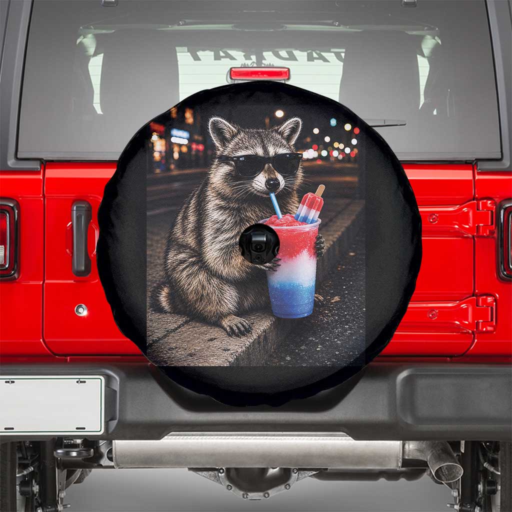 4th Of July Raccoon Drinking Slushie Spare Tire Cover Patriotic 250 Anniversary USA Trash Panda Funny Meme