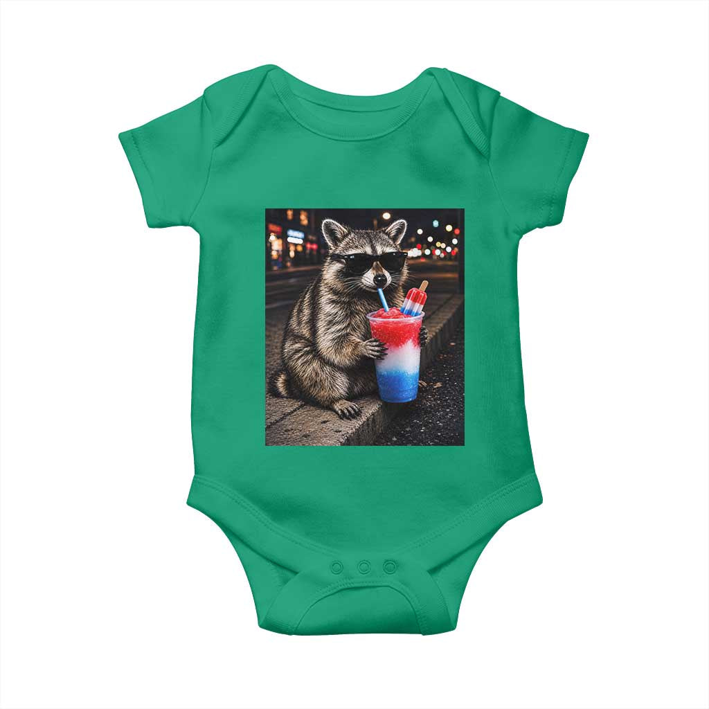 4th Of July Raccoon Drinking Slushie Baby Onesie Patriotic 250 Anniversary USA Trash Panda Funny Meme