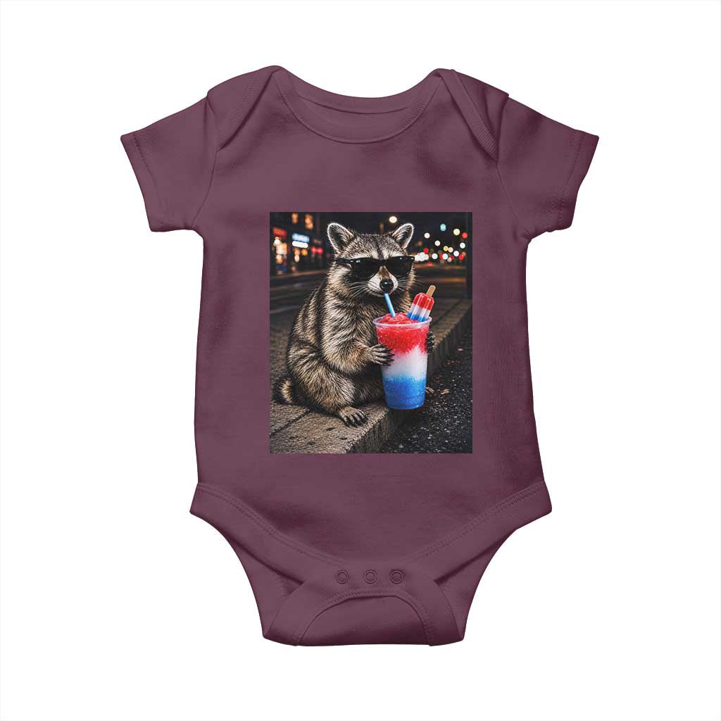 4th Of July Raccoon Drinking Slushie Baby Onesie Patriotic 250 Anniversary USA Trash Panda Funny Meme