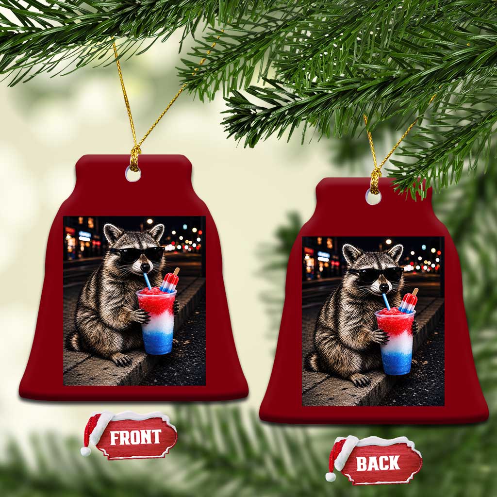 4th Of July Raccoon Drinking Slushie Ceramic Ornament Patriotic 250 Anniversary USA Trash Panda Funny Meme