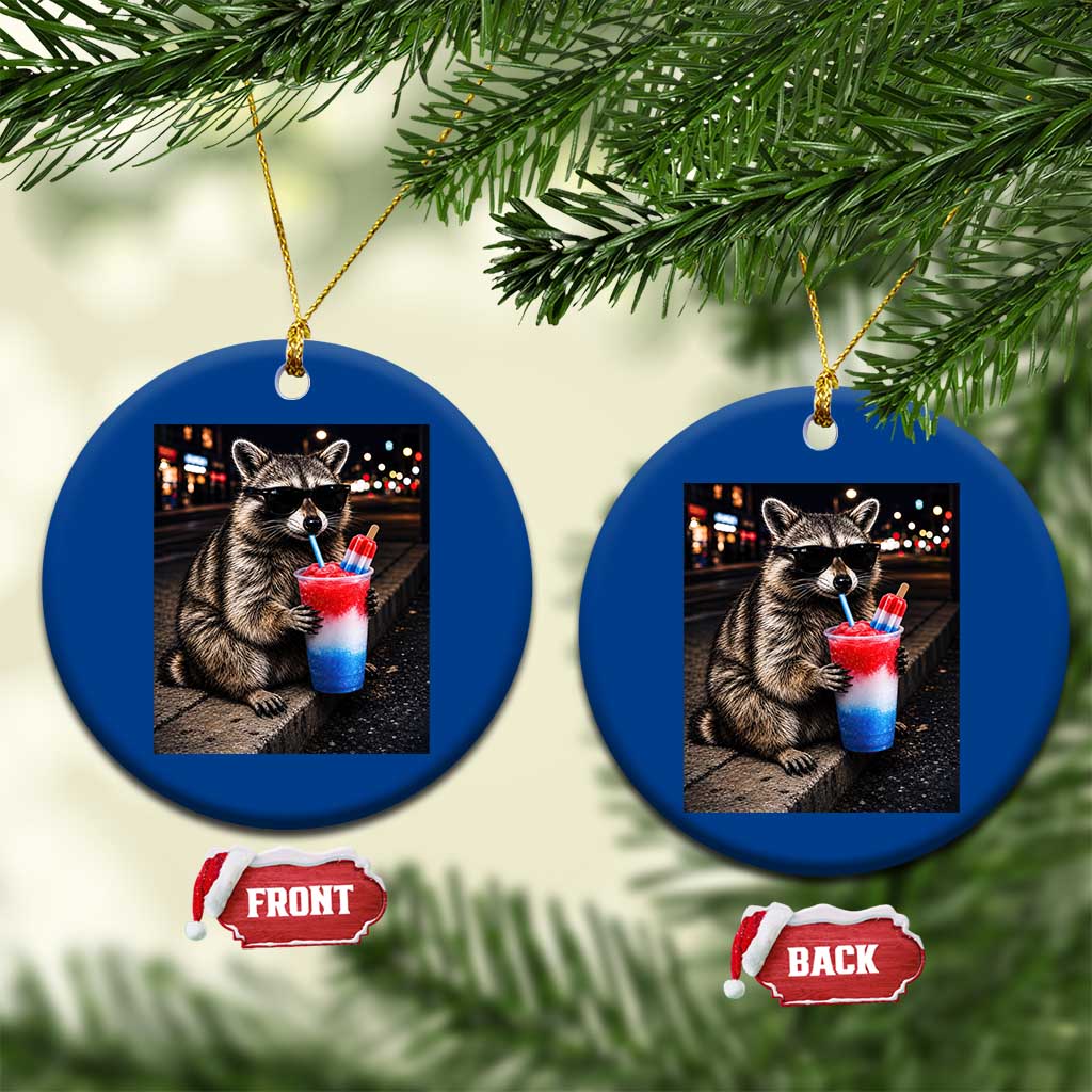 4th Of July Raccoon Drinking Slushie Ceramic Ornament Patriotic 250 Anniversary USA Trash Panda Funny Meme