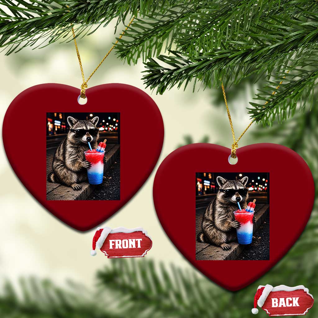 4th Of July Raccoon Drinking Slushie Ceramic Ornament Patriotic 250 Anniversary USA Trash Panda Funny Meme