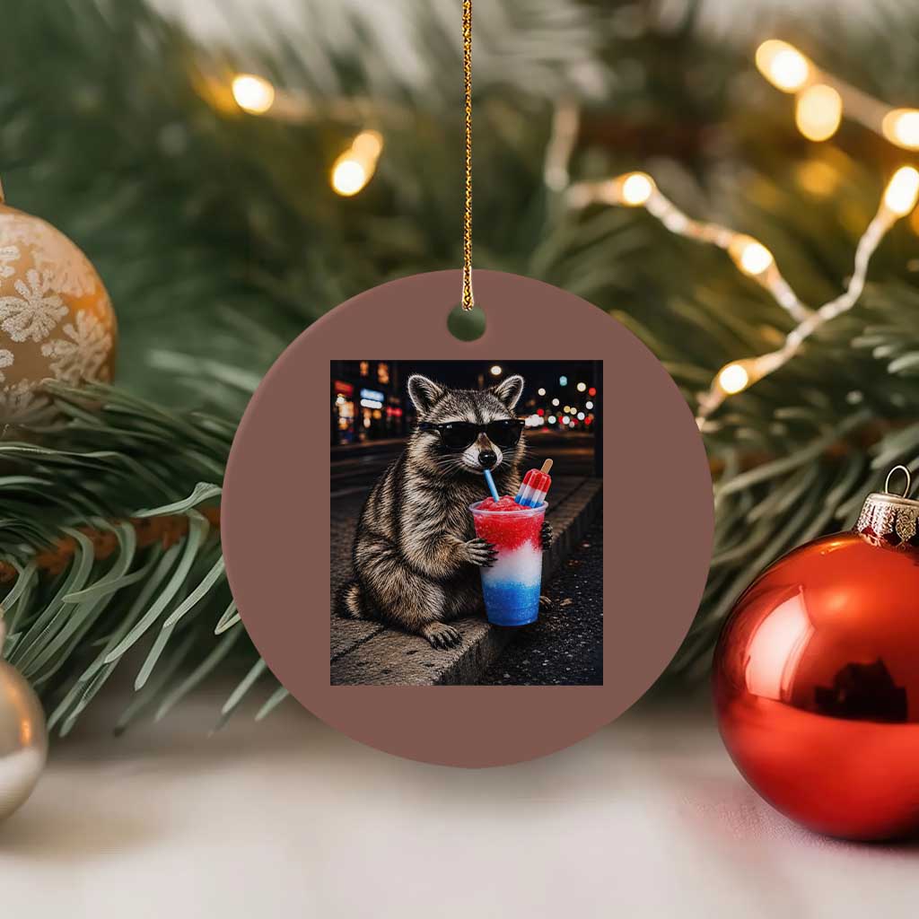 4th Of July Raccoon Drinking Slushie Ceramic Ornament Patriotic 250 Anniversary USA Trash Panda Funny Meme