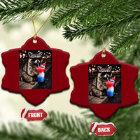 4th Of July Raccoon Drinking Slushie Ceramic Ornament Patriotic 250 Anniversary USA Trash Panda Funny Meme