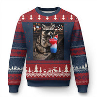 4th Of July Raccoon Drinking Slushie Ugly Christmas Sweater Patriotic 250 Anniversary USA Trash Panda Funny Meme