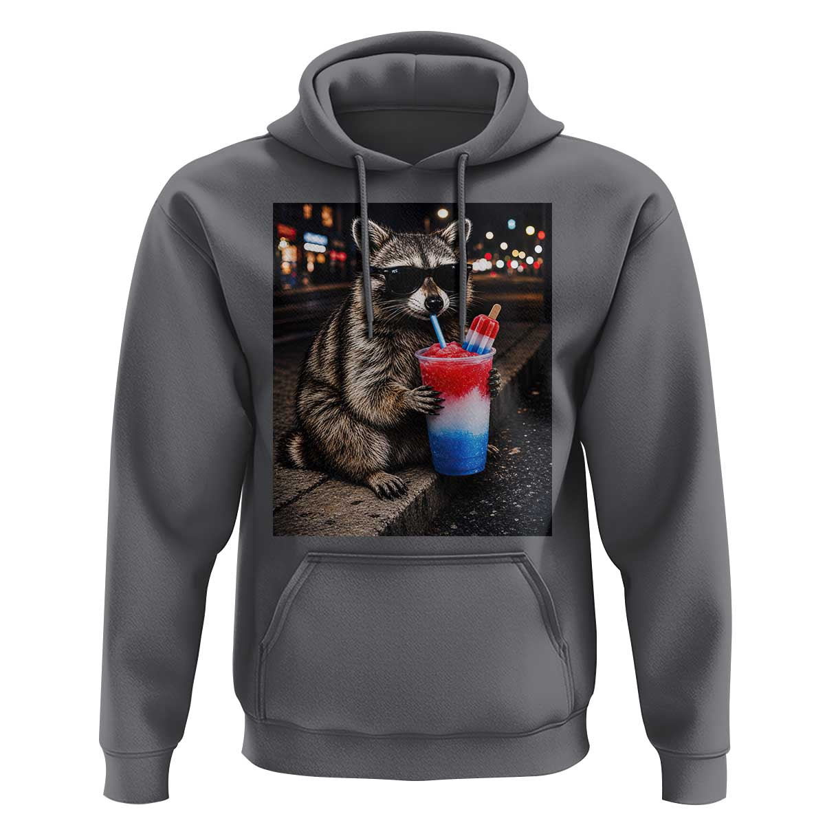 4th Of July Raccoon Drinking Slushie Hoodie Patriotic 250 Anniversary USA Trash Panda Funny Meme