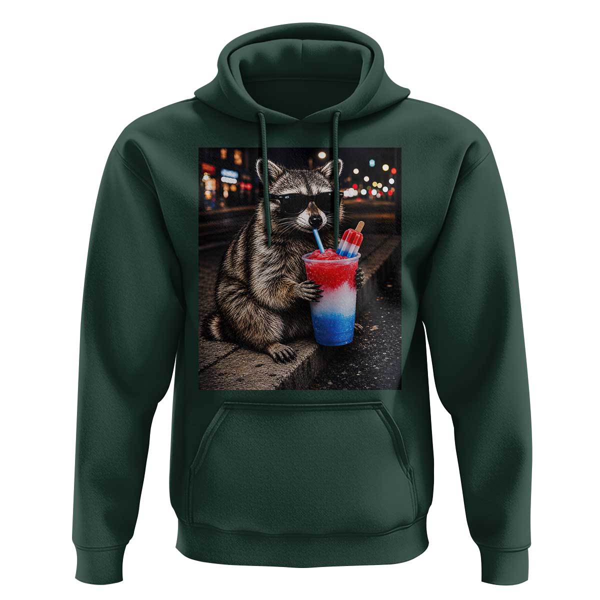 4th Of July Raccoon Drinking Slushie Hoodie Patriotic 250 Anniversary USA Trash Panda Funny Meme